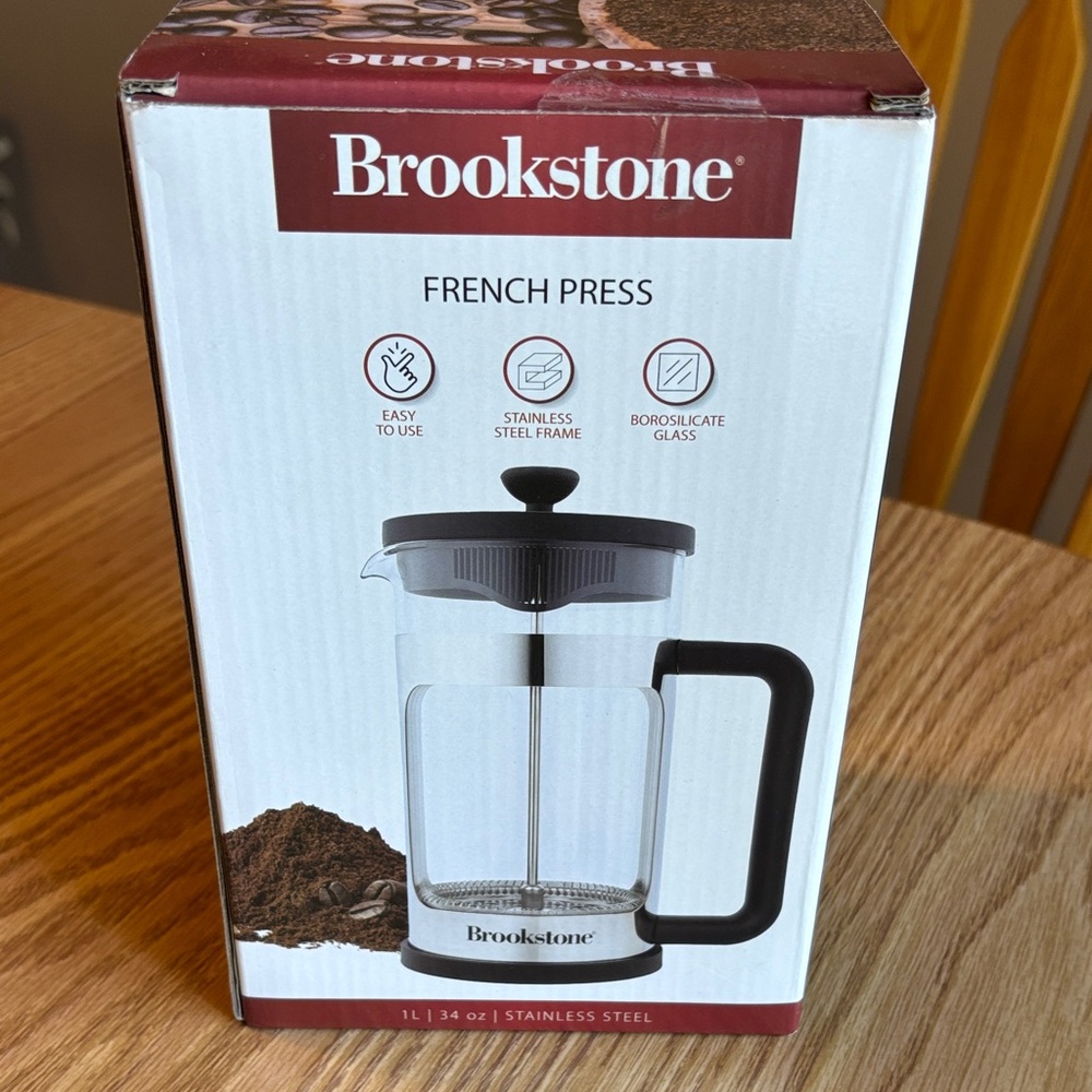 Brookstone Stainless Steel French Press with Black Handle
